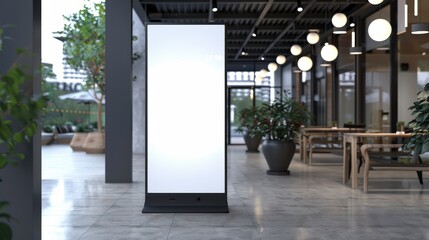 LCD Screen. Vertical Billboard Mockup in Indoor Office Setting
