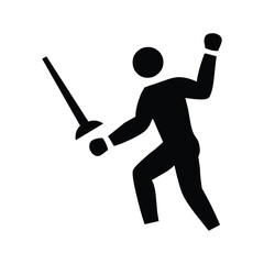 Fencing vector icon. Isolated sport of fencing, athlete with a Rapier-style sword, mask, and protective clothing sign design.