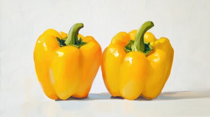 Oil painting depicting a yellow pepper on a white background representing a vibrant ingredient commonly used in cooking to add spice and flavor
