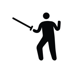 Fencing vector icon. Isolated sport of fencing, athlete with a Rapier-style sword, mask, and protective clothing sign design.