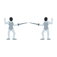 Fencing vector icon. Isolated sport of fencing, athlete with a Rapier-style sword, mask, and protective clothing sign design.