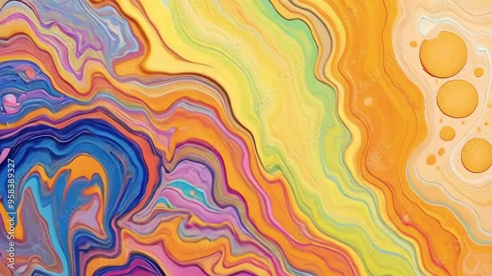 Poster animated streams of color combining orange, yellow and blue hues