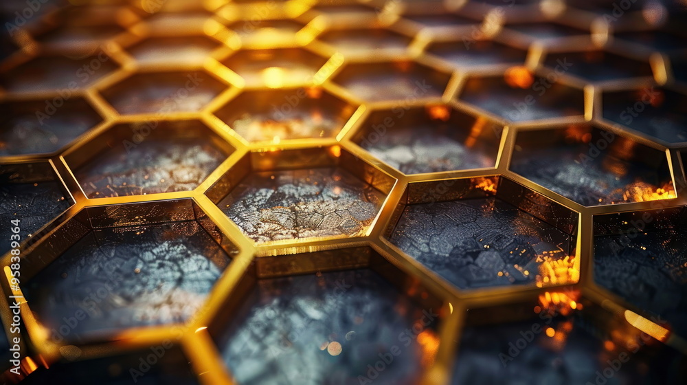 Poster Golden Honeycomb Pattern.