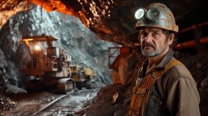 Worker in hard hat standing in the mine