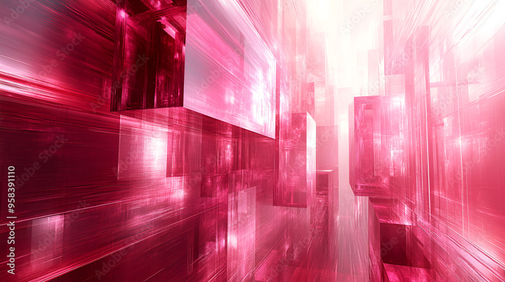 Aufkleber abstract composition of luminous pink blocks creating a dynamic 3d space illuminated by soft light