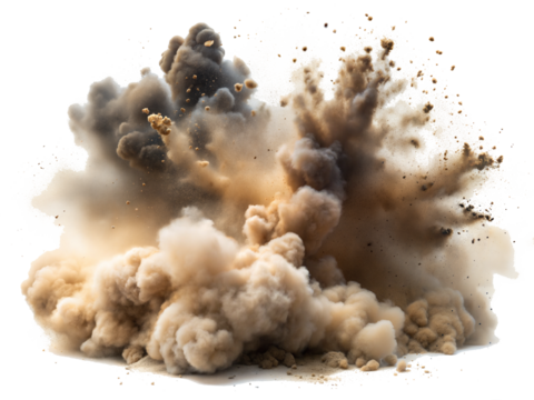 dirt cloud explode smoke cloud cut out. Isolated on Transparent background. Copy space.