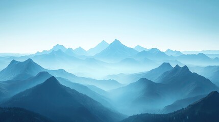 Fototapeta premium Breathtaking blue mountain landscape with misty peaks, evoking tranquility and serenity in nature's beauty.