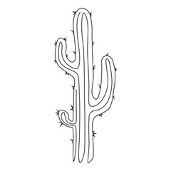Cactus minimalist art print. Single continuous line drawing of dry tropical thorny cactus plant. Vector botanical image.