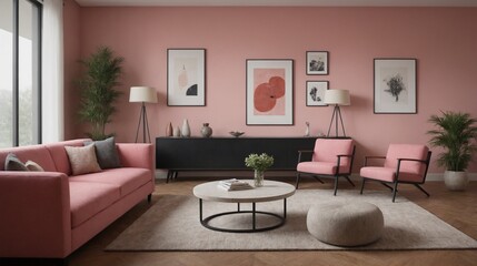 Fototapeta premium Interior style living room with sofa and furniture. Frame and Poster mockup.