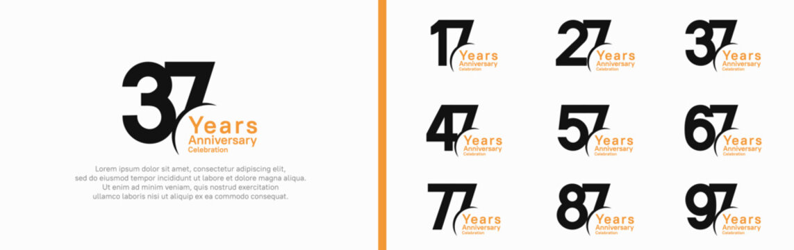anniversary logotype set. vector design black and orange color can be use for special moment