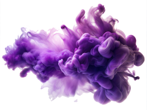 Abstract violet ink smoke, purple cloud cut out. Isolated on Transparent background. Copy space.