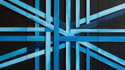 Blue striped wooden background on black