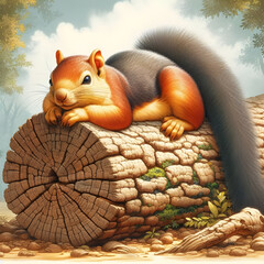 an Indian giant squirrel perched on a tree trunk