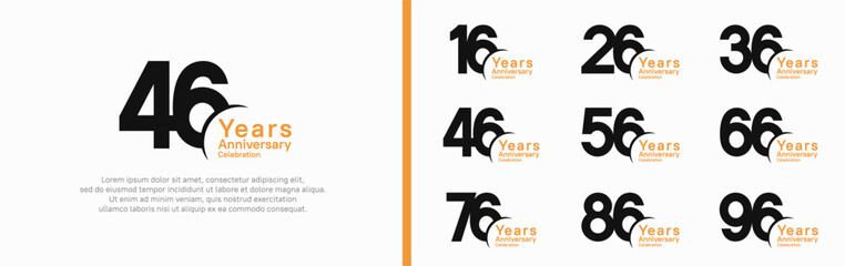 anniversary logotype set. vector design black and orange color can be use for special moment
