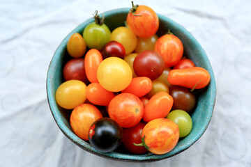 Colorful cherries on table, organic cultivation, healthy food 