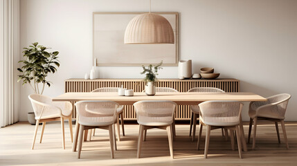 Scandinavian design dining space, featuring clean lines,