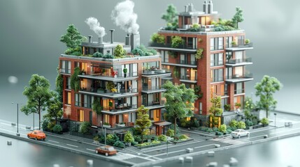 3d diorama model of two apartment buildings