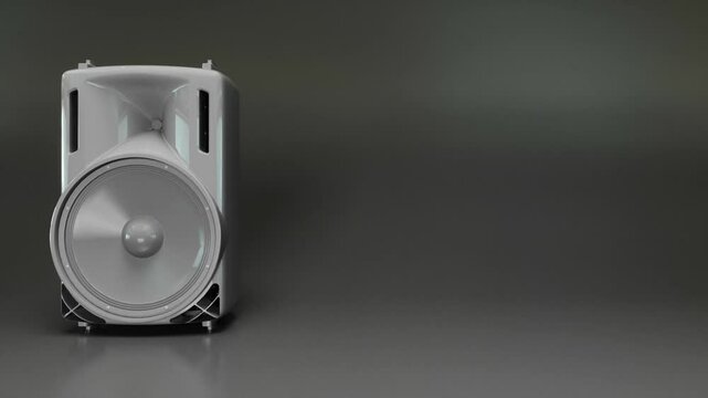 one speaker system on the left with two speakers on a gray background, 3d animation