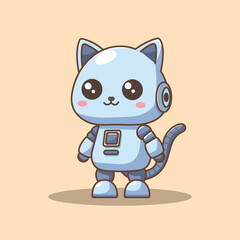 Cute Cat Robot Standing Cartoon Vector Icon Illustration. Animal Technology Icon Concept Isolated Premium Vector. Flat Cartoon Style