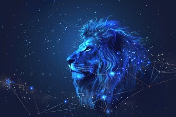 Leo Constellation Star Zodiac. Night Sky Illustration of Leo Sign in Blue Cosmos Background
