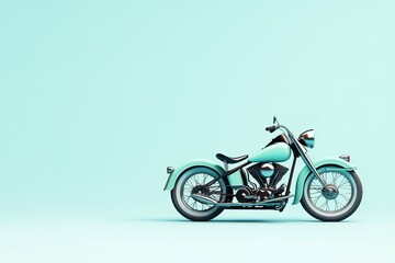 Retro motorcycle on turquoise background, minimalist style