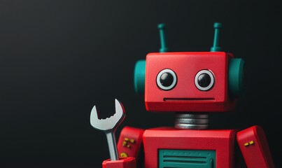 Fototapeta premium A charming retro robot holding a wrench, perfect for tech-themed designs or playful DIY concepts.