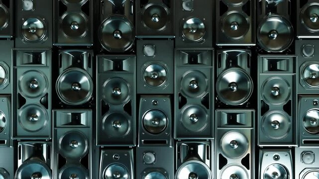 many different acoustic systems covering the entire wall, 3d animation