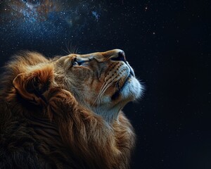 Naklejka premium Leo the Lion: Night Fantasy of the Majestic African King under Starry Sky