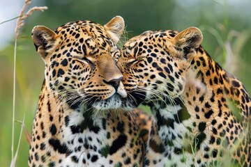 Obraz premium Leopards in Love: A Wildlife Story of Feline Affection in their Natural Habitat