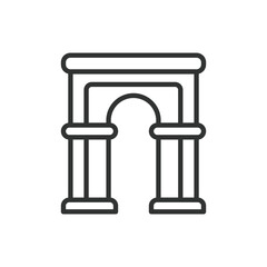Building Arc, in line design. Building arc, architectural arch, archway, structure, architecture, doorway, on white background vector. Building Arc, editable stroke icon.