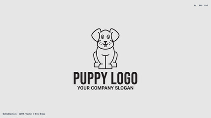 Puppy black outline logo design vector illustration