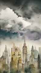 Vintage cloudy background, Watercolor background