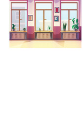 bright dance hall interior at sunny day