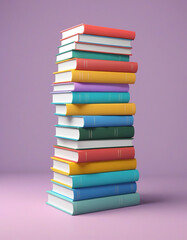 Stack of books for education day on colored background. 3D rendering. AI Generate