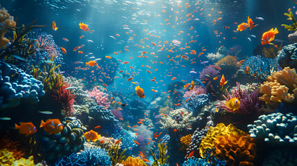 beautiful underwater scenery with various types of fish	
