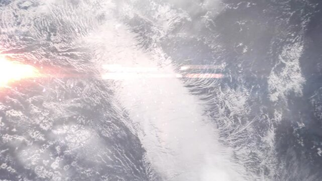 Earth zoom in from space and focus on Faaaha, French Polynesia. Background for travel intro or blog. Satellite view. 3D style Animation. Images from NASA.