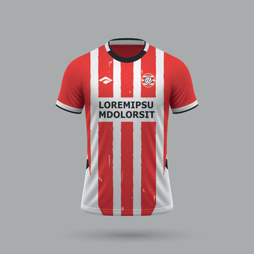 3d realistic soccer jersey in PSV style, football shirt template 2024