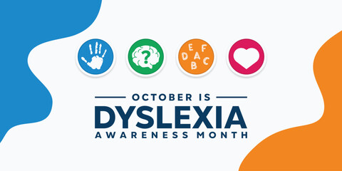 Dyslexia Awareness Month. Hand, question mark, brain and more. Great for cards, banners, posters, social media and more. White background. 