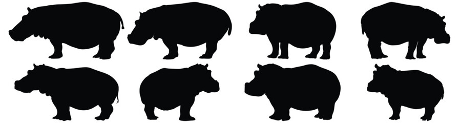 Hippopotamus silhouette set vector design big pack of hippo illustration and icon