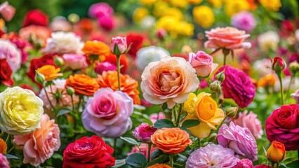 Fototapeta premium Vibrant garden of roses in every color imaginable, rainbow, colors, roses, garden, petals, hue, vibrant, diverse, variety