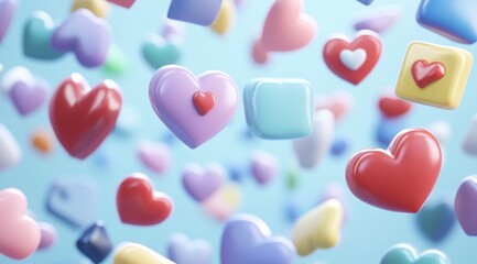 Obraz premium Floating Hearts on Blue Background - Love and Valentine’s Day Concept