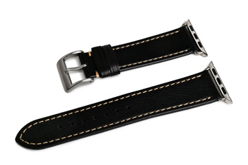 Leather watch strap on white background