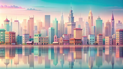 Obraz premium Soft pastel-colored cityscape with buildings in liquid hues, pastel, cityscape, buildings, soft, liquid, colors
