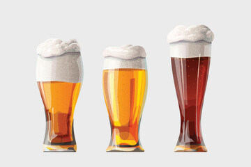 realistic beer glasses in set on white