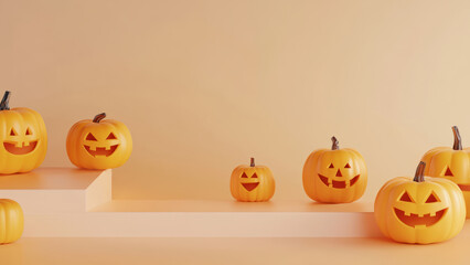 Brightly lit jack-o'-lanterns arranged against a warm orange background, capturing the essence of Halloween.