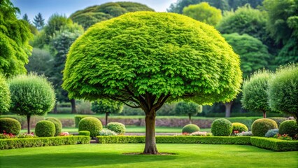 Fototapeta premium Lush green tree standing tall in a beautiful garden, nature, outdoors, foliage, growth, flora, landscape, environment