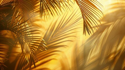 Obraz premium Golden Palm Fronds Casting Shadows on a Sunlit Surface