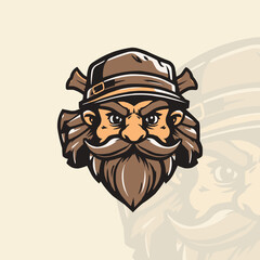 lumberjack mascot logo design vector with modern illustration concept style for badge, emblem and t shirt printing. Beard Men Beanie Hat Logo Vector, man logo mascot esport style illustration
