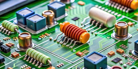 Electronic components such as resistor, inductor, and capacitor mounted on a printed circuit board , PCB
