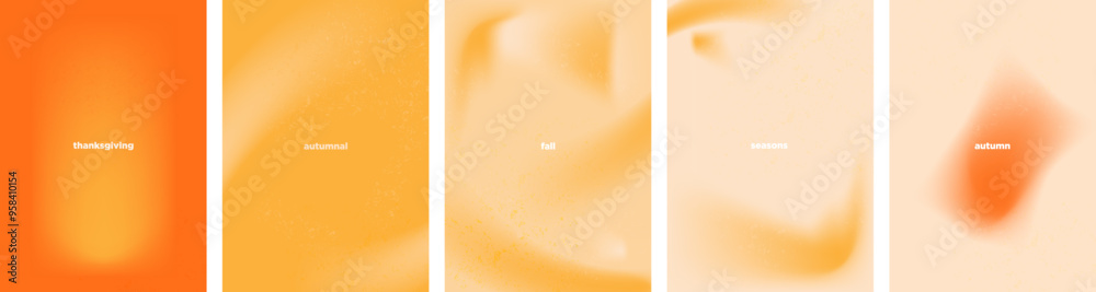 Poster set of abstract orange and cream gradient background with grungy noise texture effect and copy space